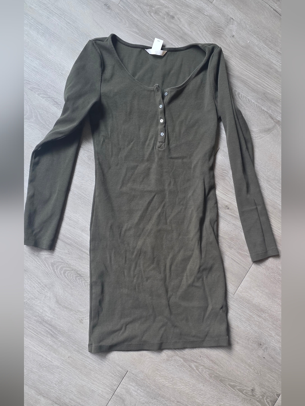 H&M Olive Green Long Sleeve Henley Bodycon Dress